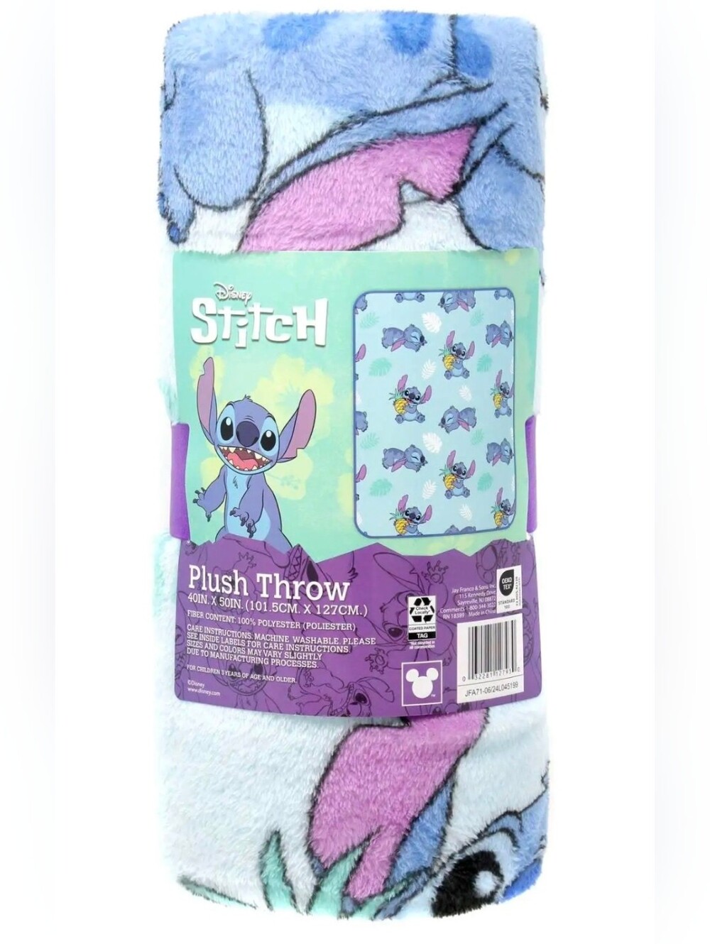 Disney Stitch Plush Throw Blanket - Light Blue, Purple 40x50" NWT
